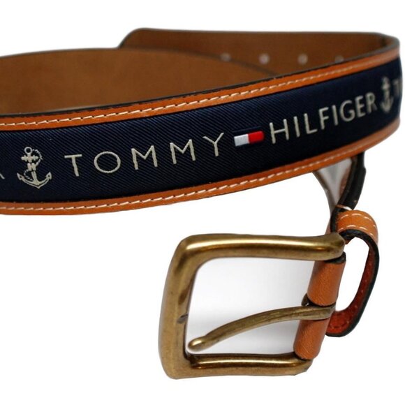 Tommy Hilfiger Men's Premium Ribbon Inlay Anchor Logo Leather Belt 11TL02X032 - Picture 1 of 4